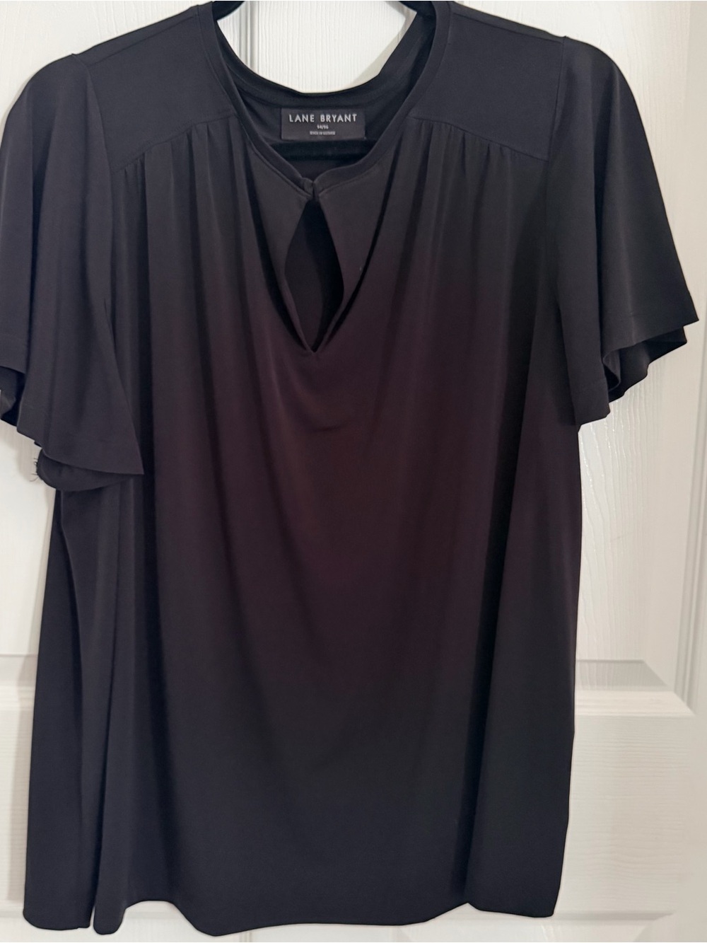 Lane Bryant Black Keyhole Flutter Sleeve Blouse 14-16